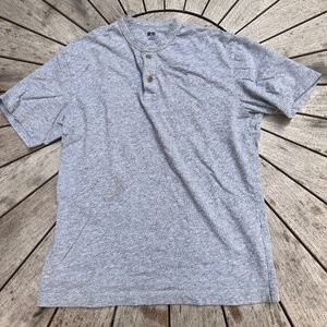 Uniqlo Men's Short-sleeve Slub Cotton Henley Shirt, 100% Cotton, Light gray, XS